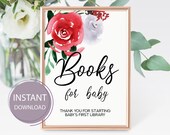 Books for Baby Sign, Baby Shower Printable Book for Baby, Red roses flowers, Girl baby shower, PDF Template, Instant Download, Digital