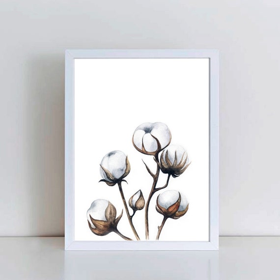 Cotton print Cotton balls printable Cotton Flowers wall art Etsy