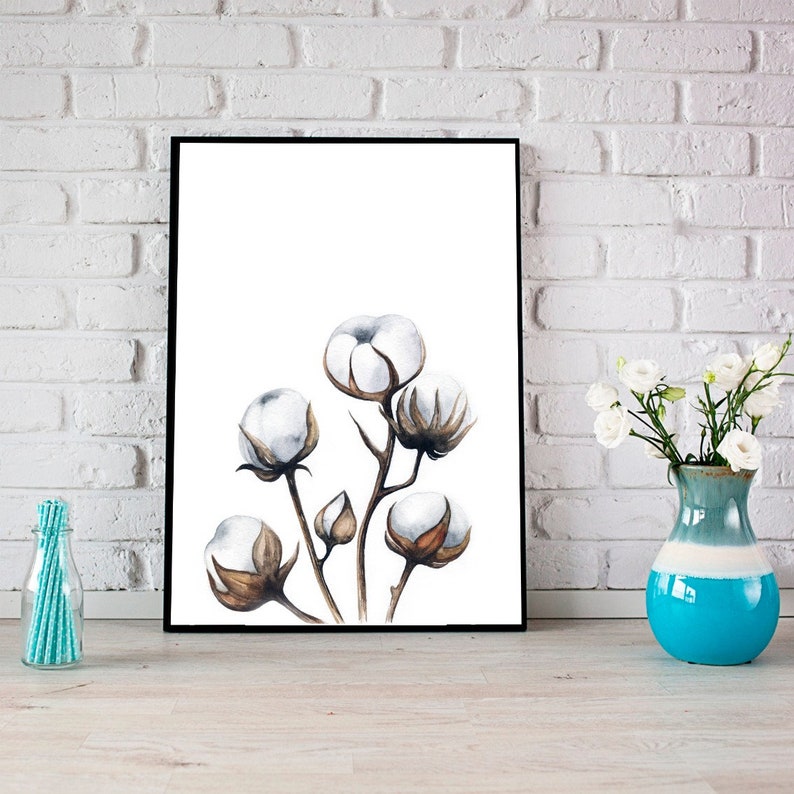 Cotton print Cotton balls printable Cotton Flowers wall art Etsy