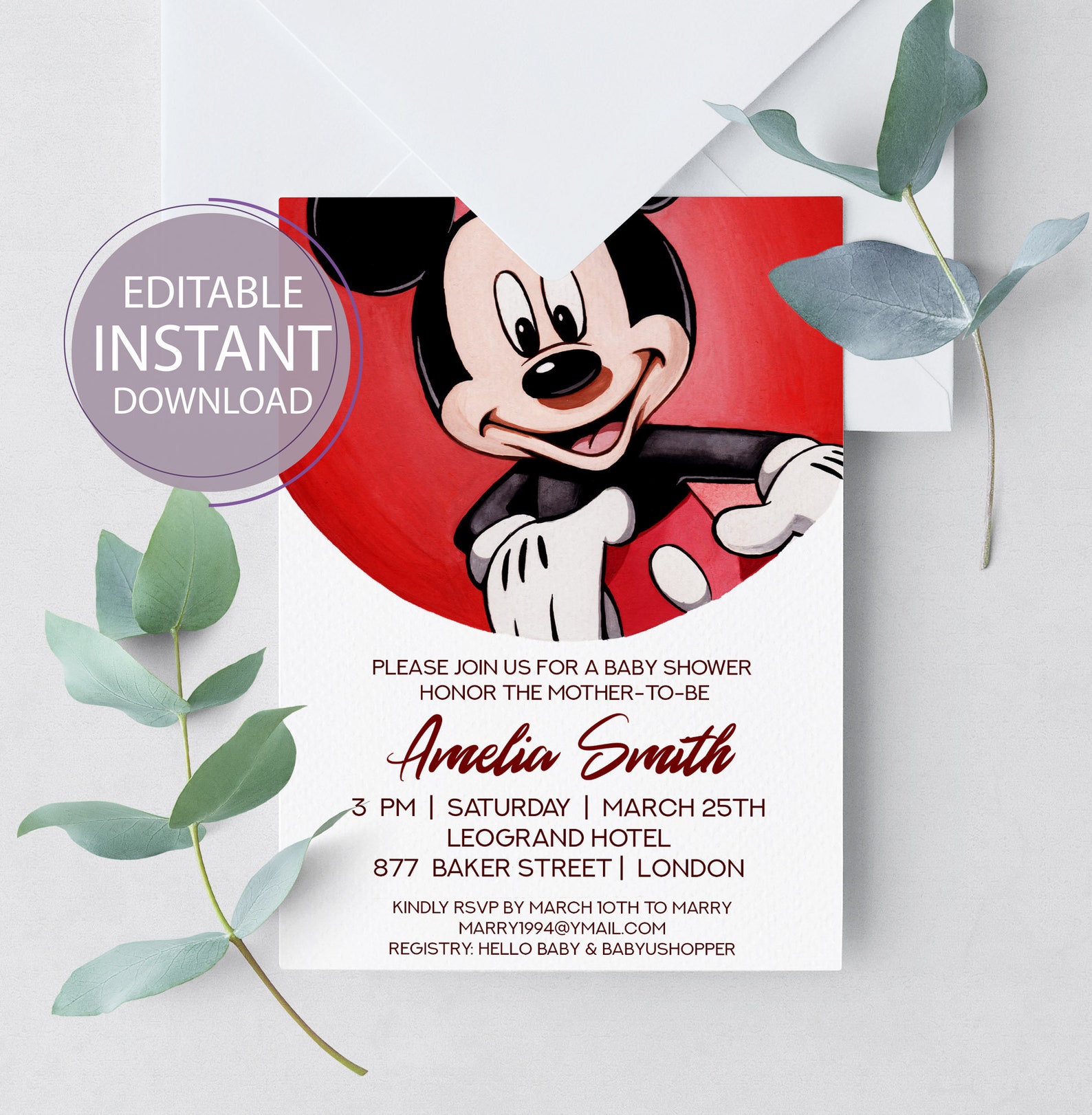 Mickey Mouse Baby Shower invitation Disney Editable Baby Etsy