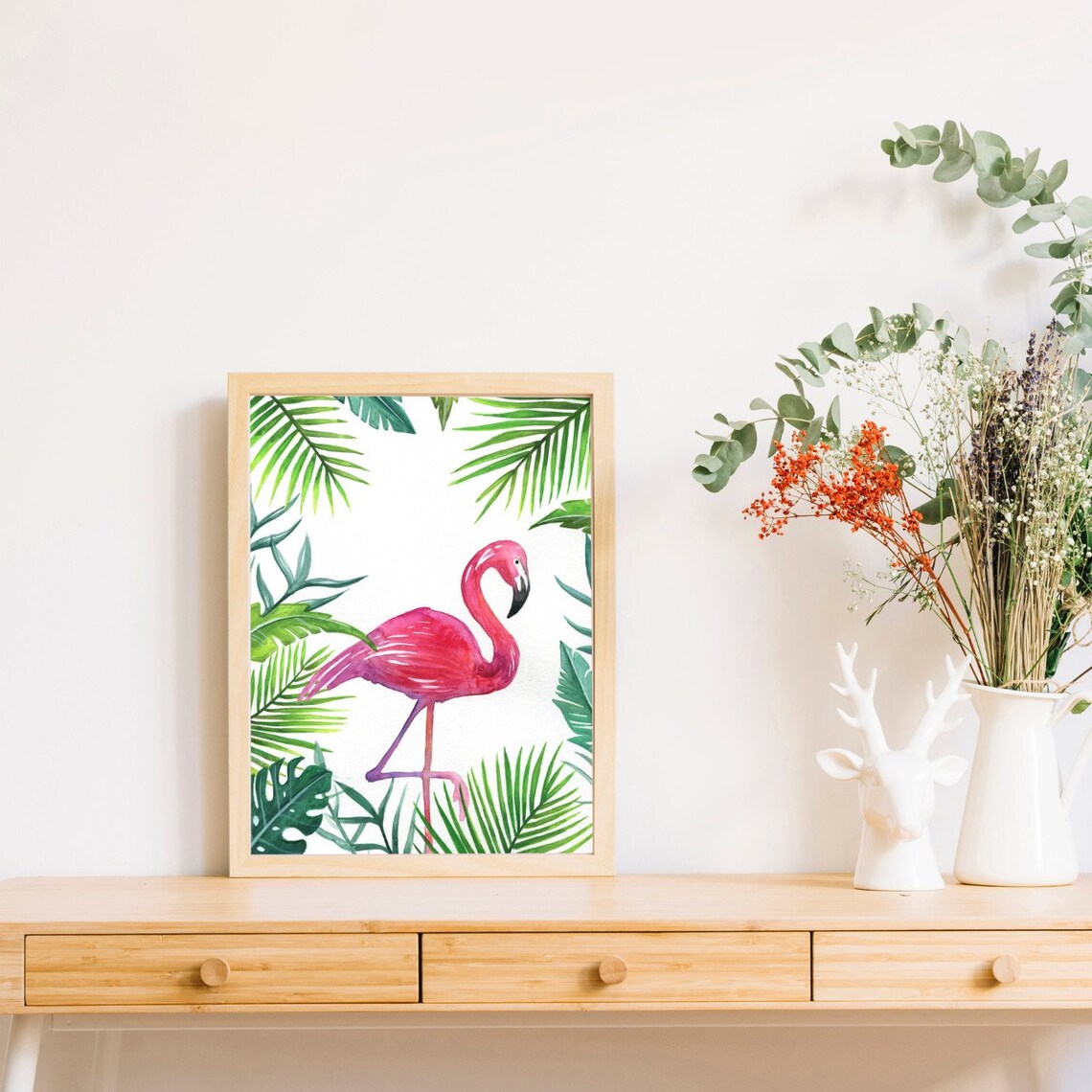 Flamingo Print Flamingo Wall Art Flamingo Printable Palm Etsy