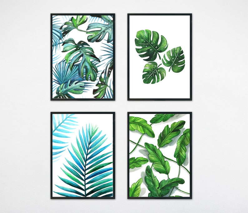 Tropical Leaves Print Plant print set of 4 Leaf print Etsy
