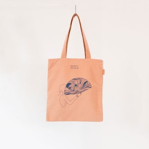 Carry Tote - Peach Canvas Bag with zip and pocket, fangirl screenprint. Art bag, library bag, shoulder bag. gift for her, unique present