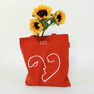 Carry Tote - Canvas Bag with zip and pocket, A kiss, love screenprint. Art bag, library bag, shoulder bag. gift for her, unique present
