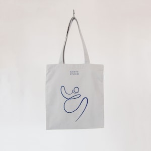 Carry Tote - Light Grey Canvas Bag with zip & pocket, line art screenprint. Art bag, library bag, shoulder bag. gift for her, unique present