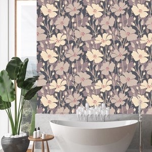 Floral Wallpaper With Large Vintage Watercolor Flowers on a - Etsy