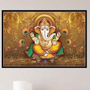 Lord Ganesha Canvas Wall Art Hindu Painting Home Office Wall Etsy