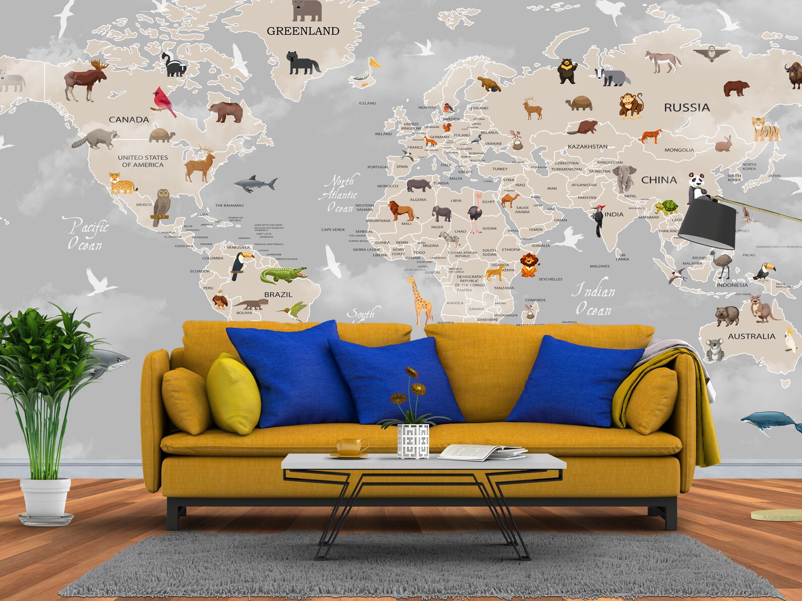 Animal and World Map Wallpaper Traditional or Removable Peel - Etsy