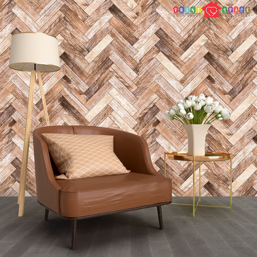 Chevron Herringbone Wood Plank Wallpaper Papier peint - Etsy France