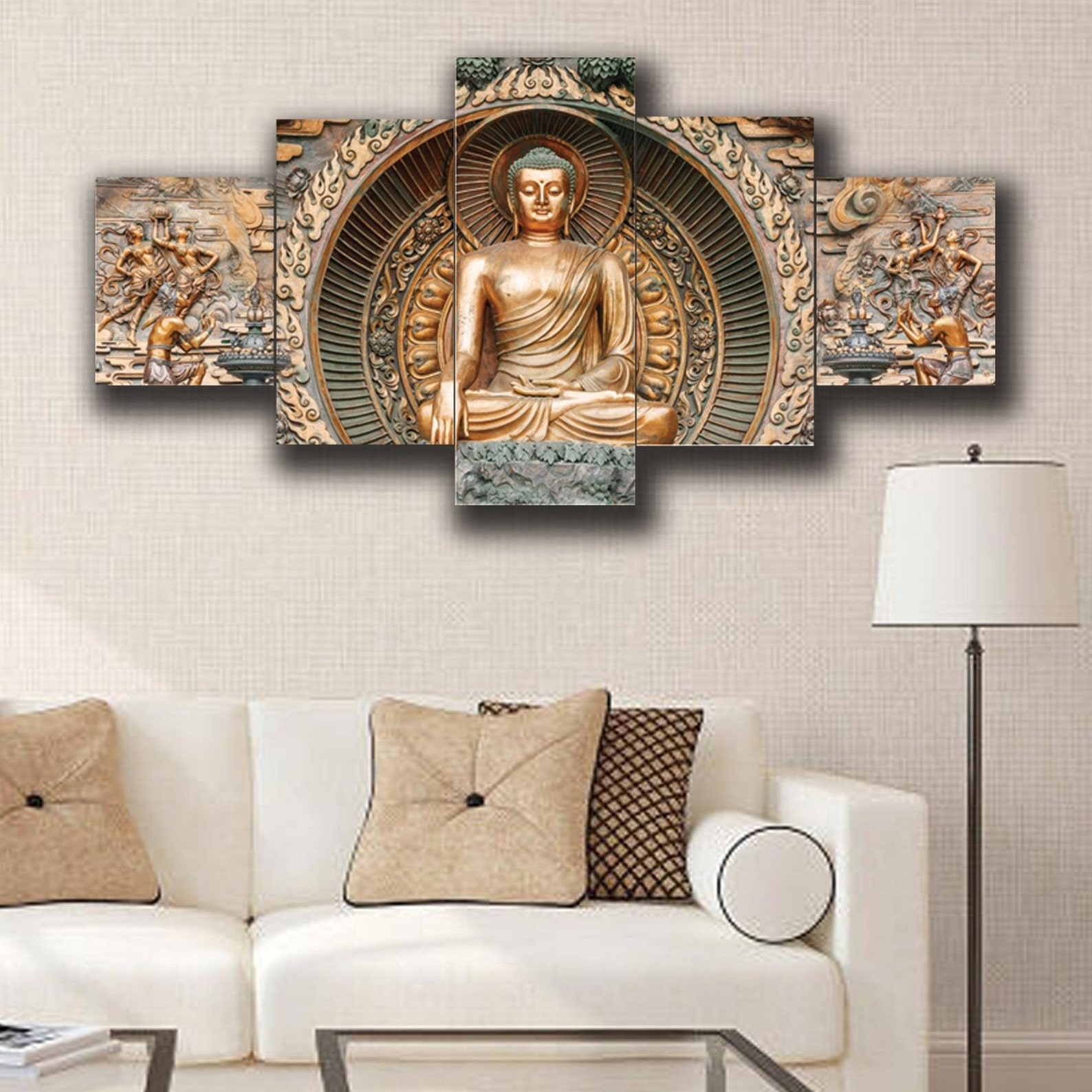 Bronze Buddha Large Wall Art 5 Piece Canvas Buddha Wall Etsy