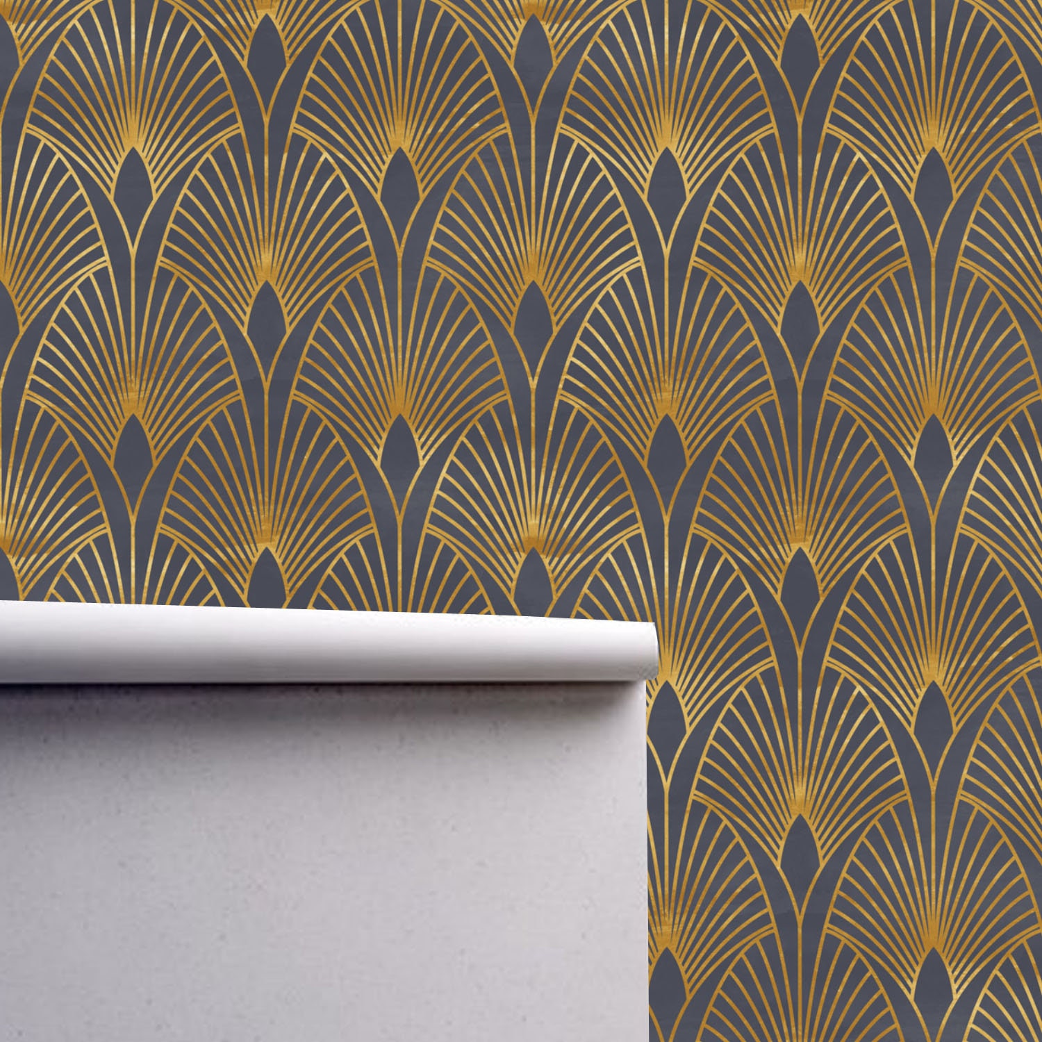 Geometric Art Blue Gold Wallpaper Monochrome Embossed | Etsy