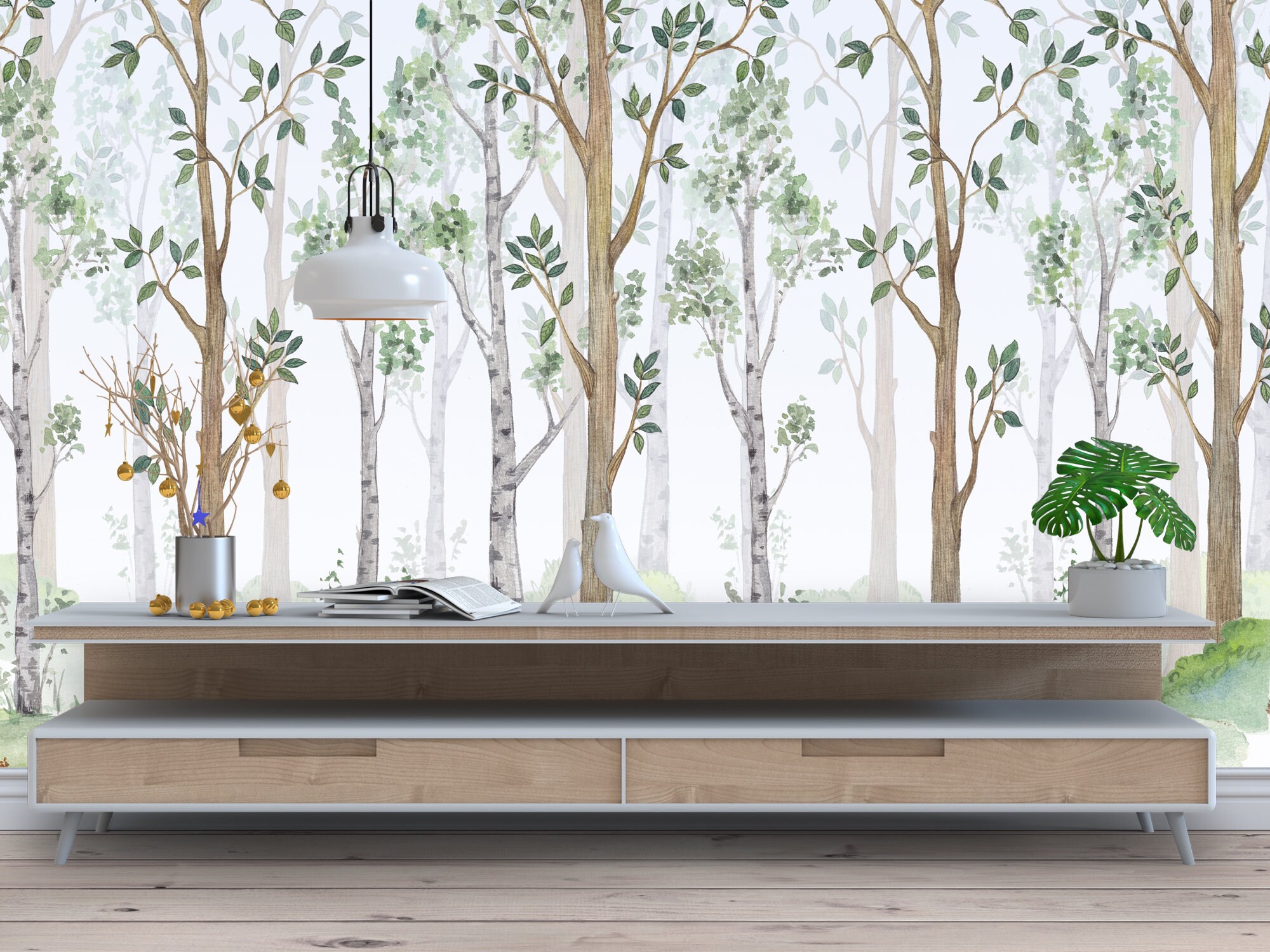 Birch Tree Woods Wallpaper Traditional or Removable Peel and | Etsy