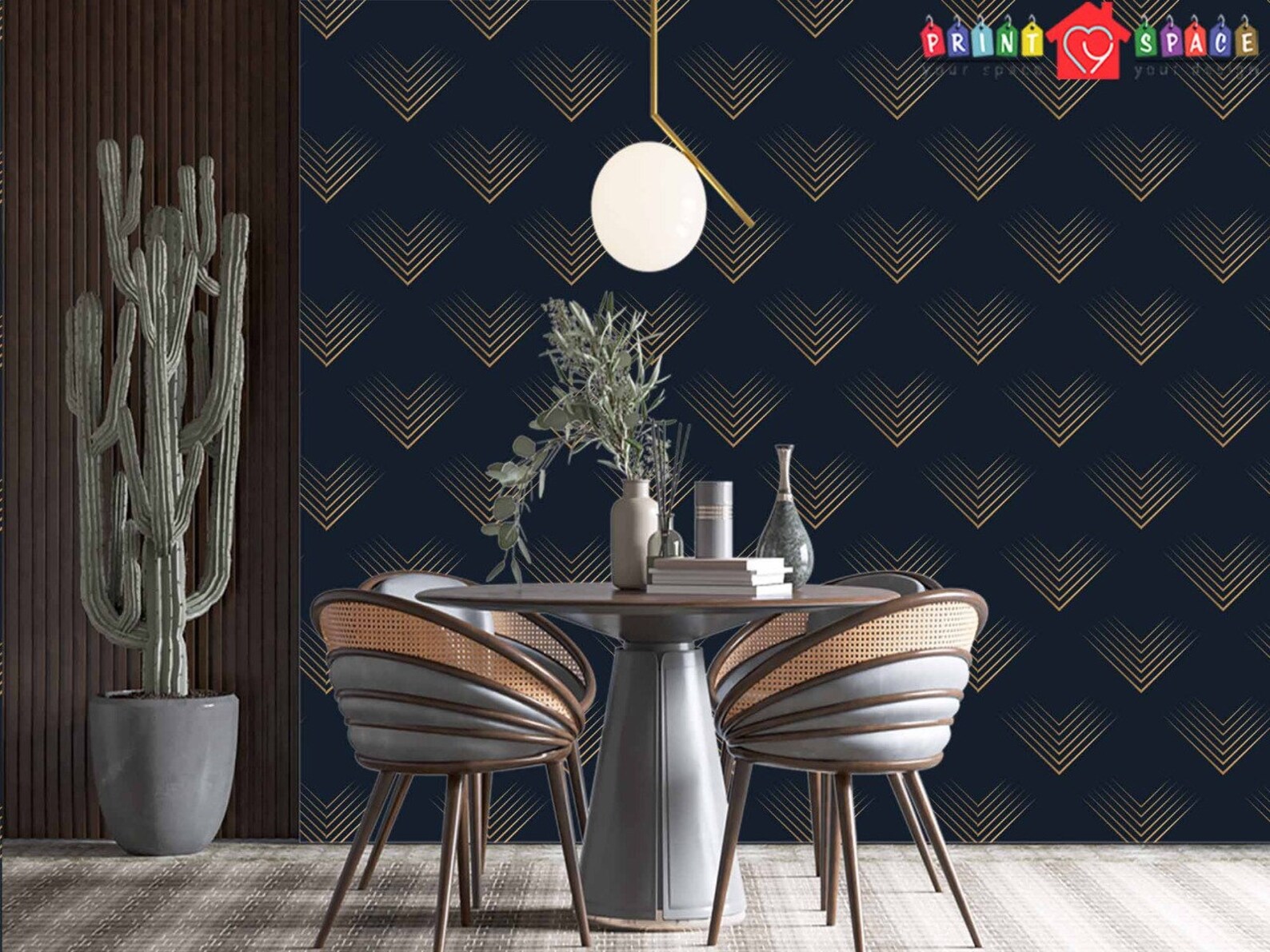 Navy Blue and Gold Art Deco Wallpaper Removable Peel and Etsy