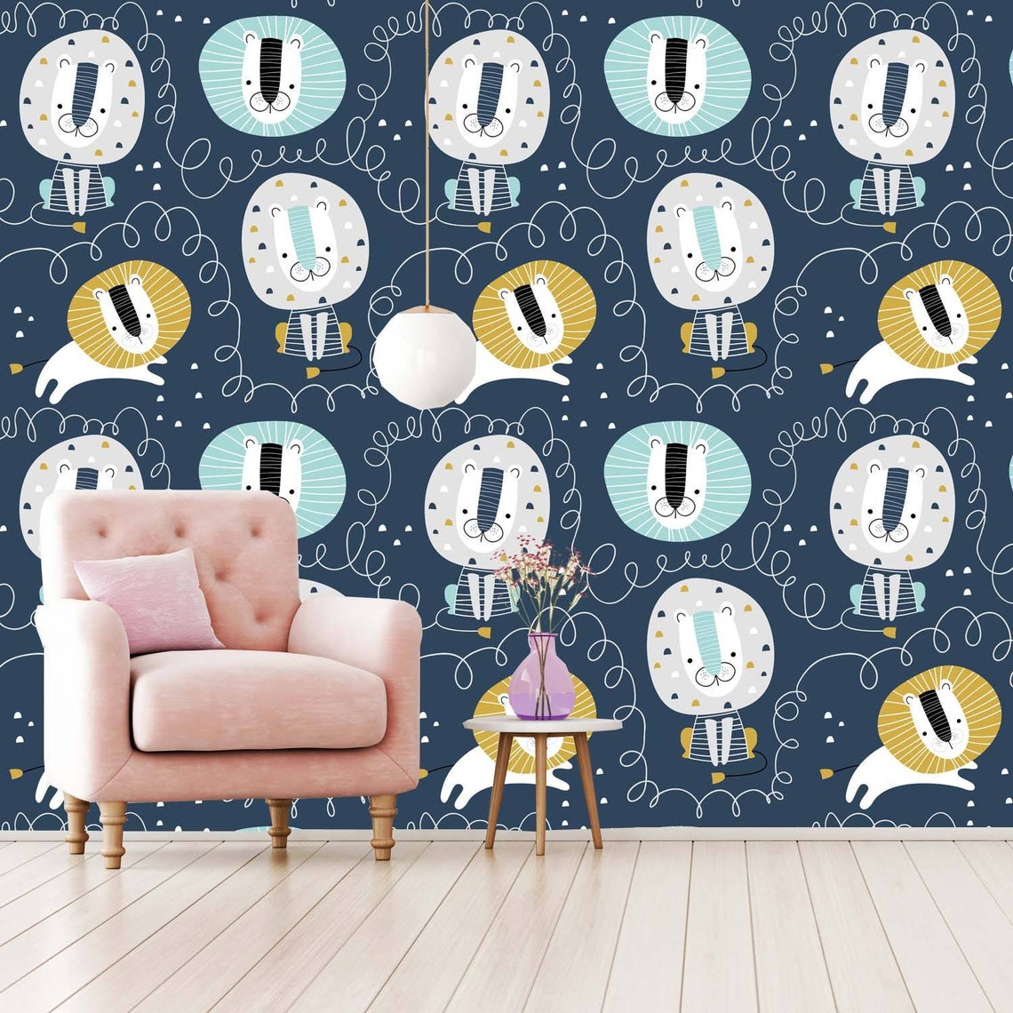 Baby Kids Room Animal Wallpaper Traditional or Removable Peel Etsy