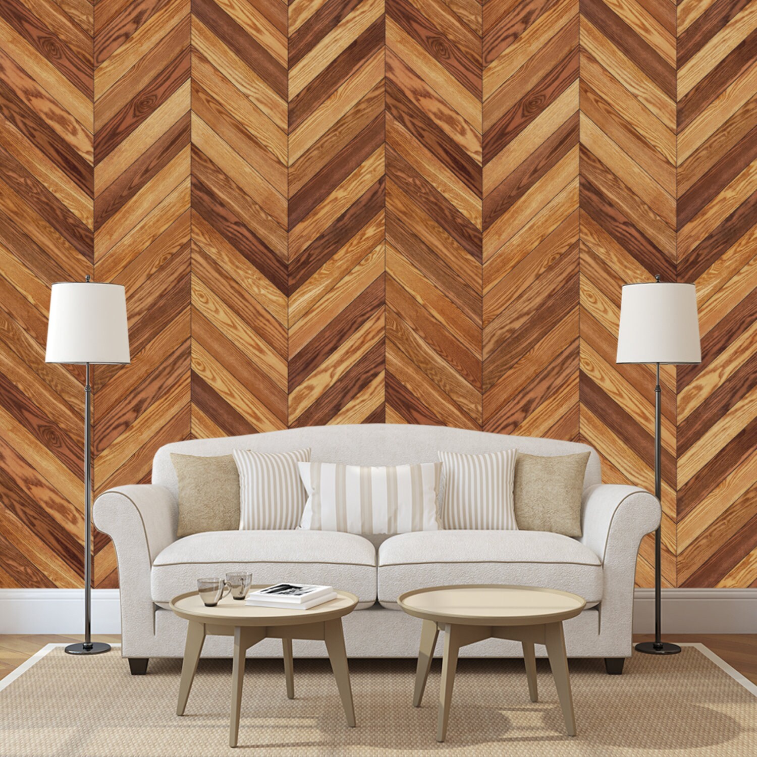 Brown Wood Planks Chevron Wood Wallpaper Traditional Non Etsy