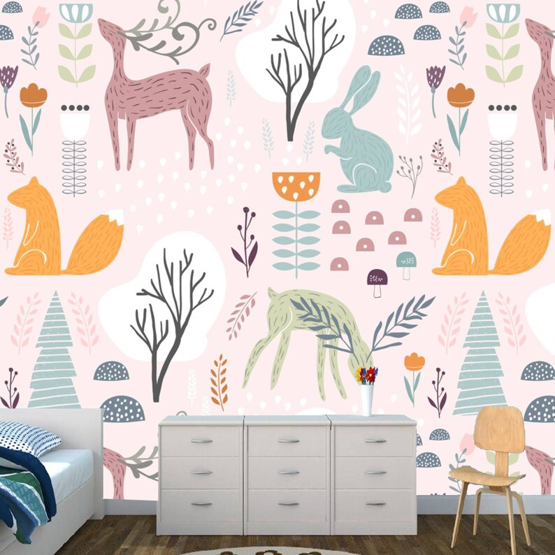 Baby Kids Room Decor Forest Jungle Wallpaper for Playroom Etsy
