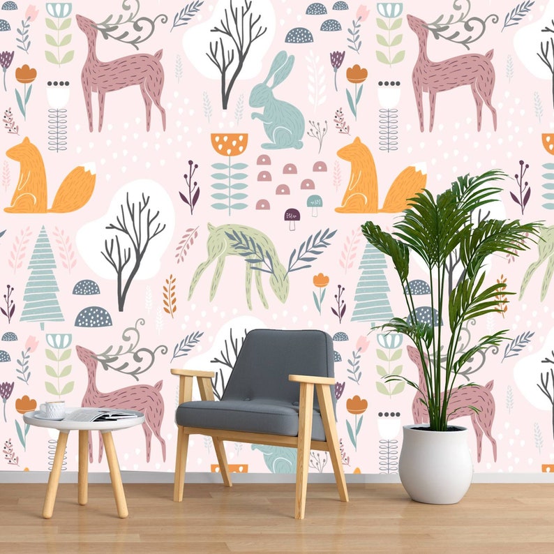 Baby Kids Room Decor Forest Jungle Wallpaper for Playroom Etsy