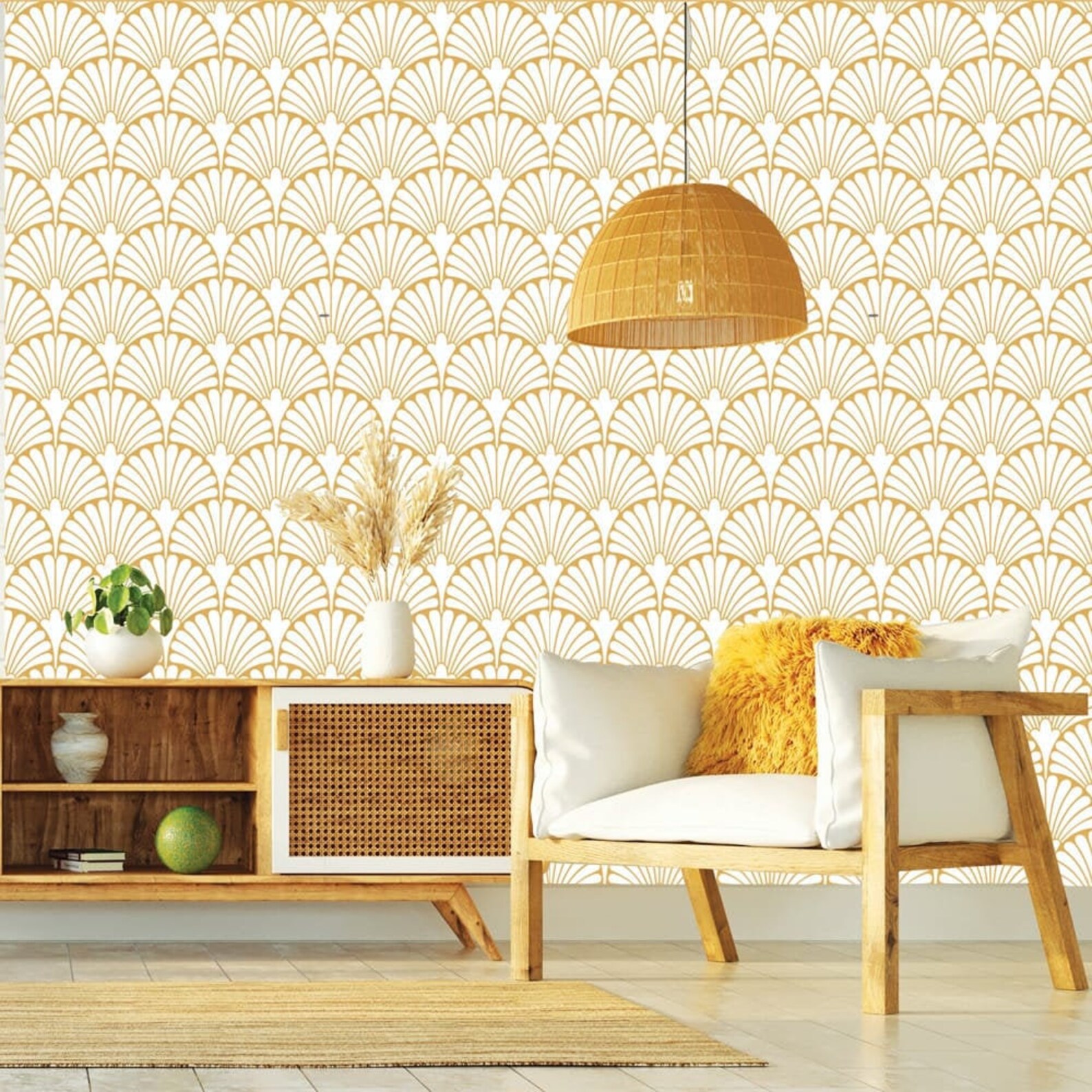 Geometric Art Deco White Gold Wallpaper Traditional Non woven Etsy