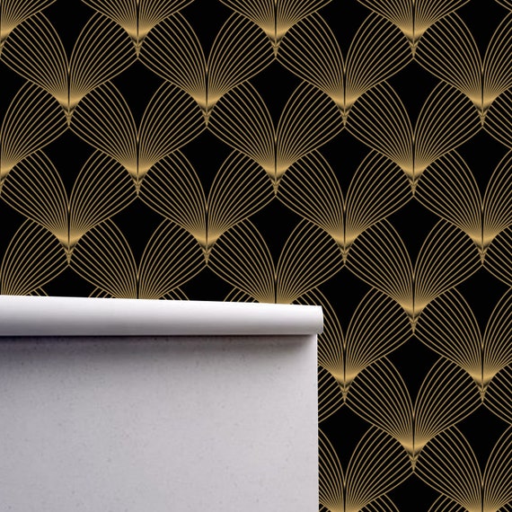 Black & Gold Geometric Art Deco Wallpaper Monochrome Embossed - Etsy
