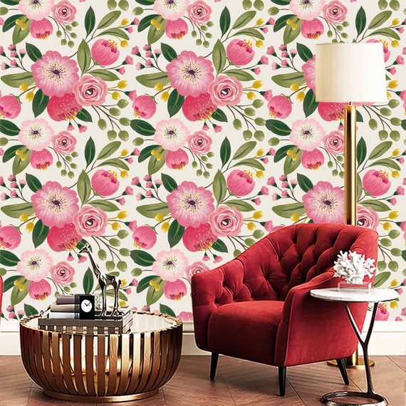 Wall Décor Pink Floral Femaker Wallpaper Mural Removable Self-adhesive