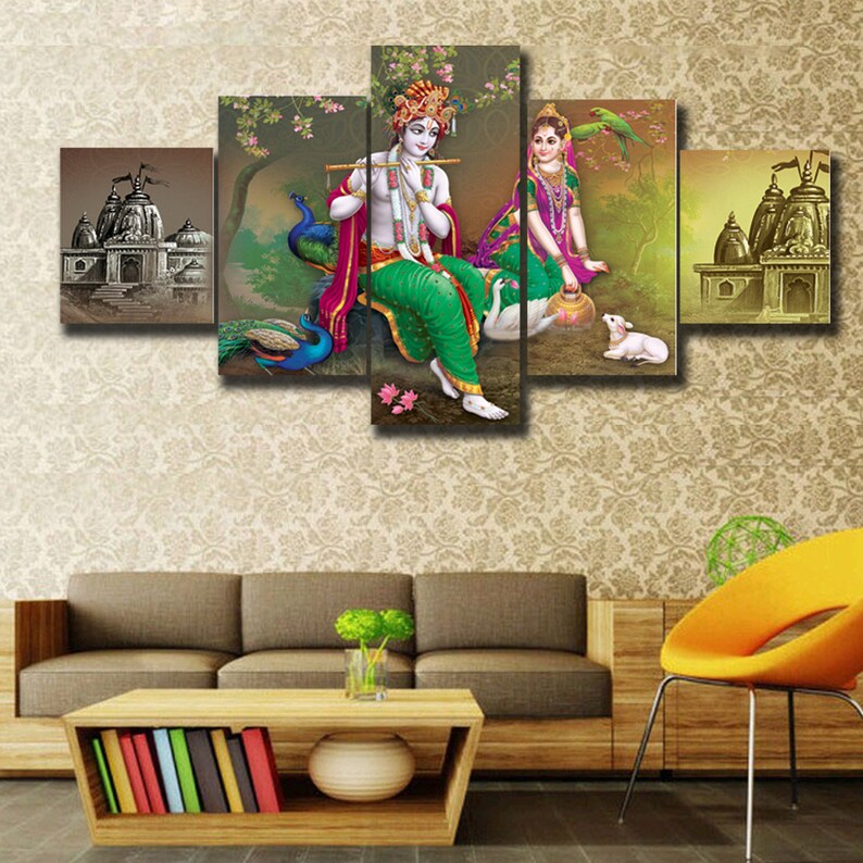 Radha Krishna Canvas Wall Painting Large 5 panel Canvas wall Etsy