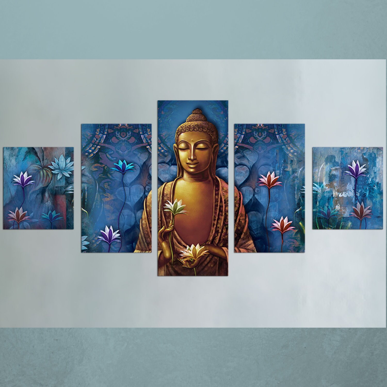 Bronze Gautam Buddha Large Wall Art 5 Piece Canvas Bedroom Etsy