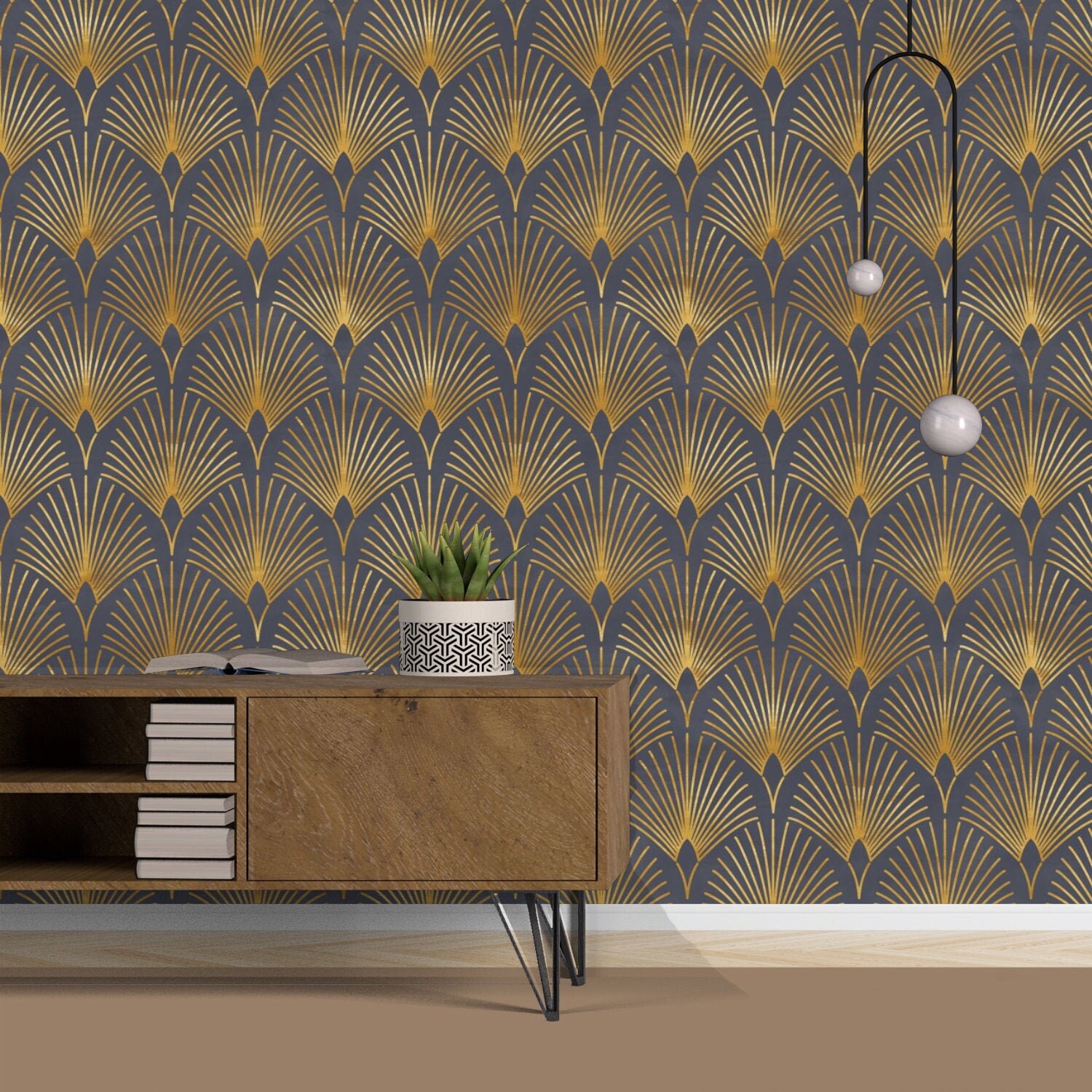 Geometric Art Deco Gray Gold Wallpaper Monochrome Embossed Etsy