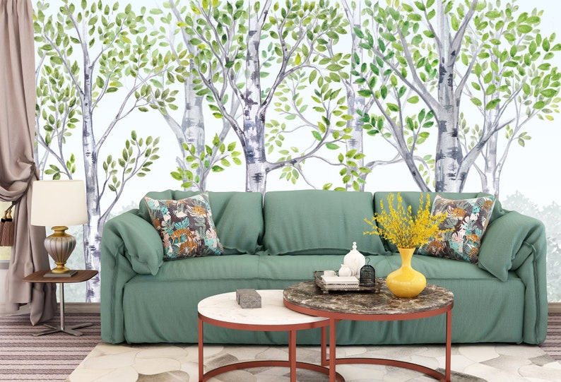 Birch Tree Nursery Decor Wallpaper Traditional or Removable Etsy