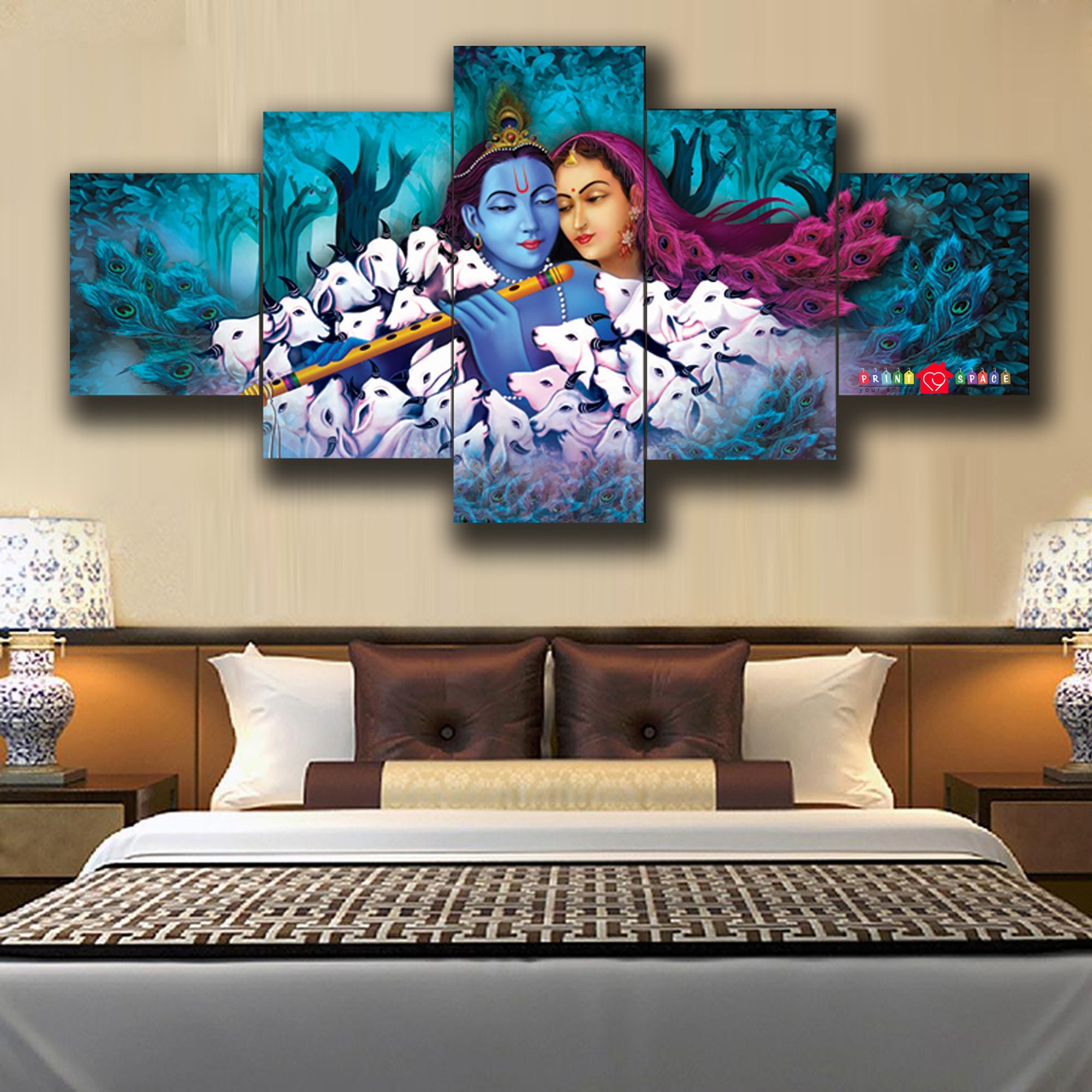 Radha Krishna With Flute Canvas Wall Art Modern Wall Art Etsy India