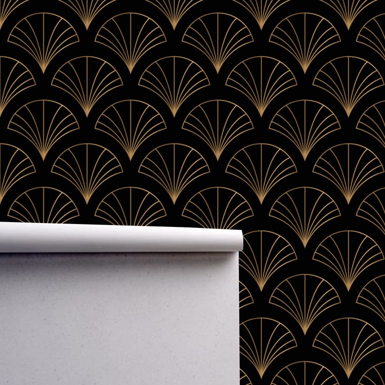 Geometric Art Deco Black Gold Wallpaper Monochrome
