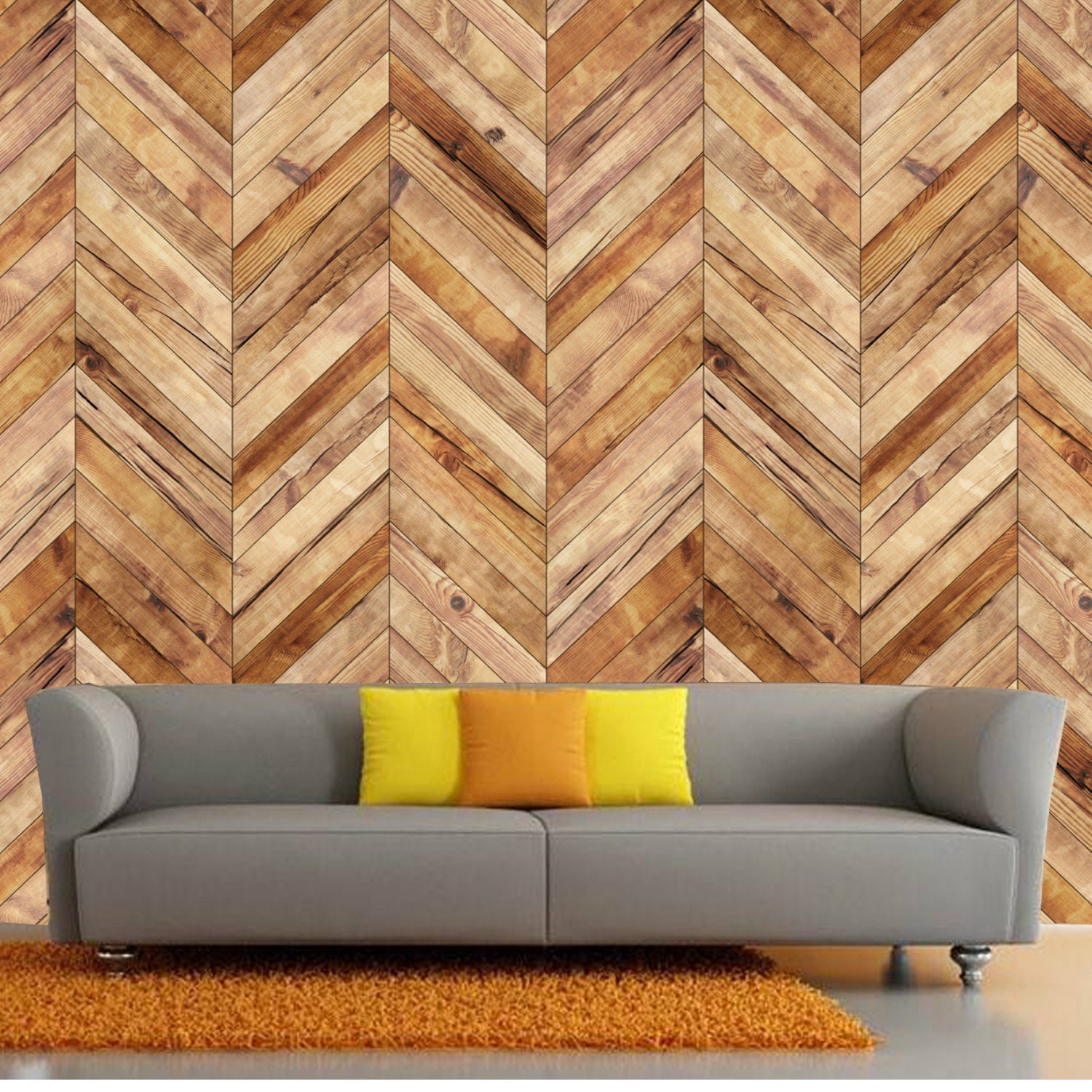 Herringbone Wood Plank Chevron Wallpaper Traditional Non | Etsy