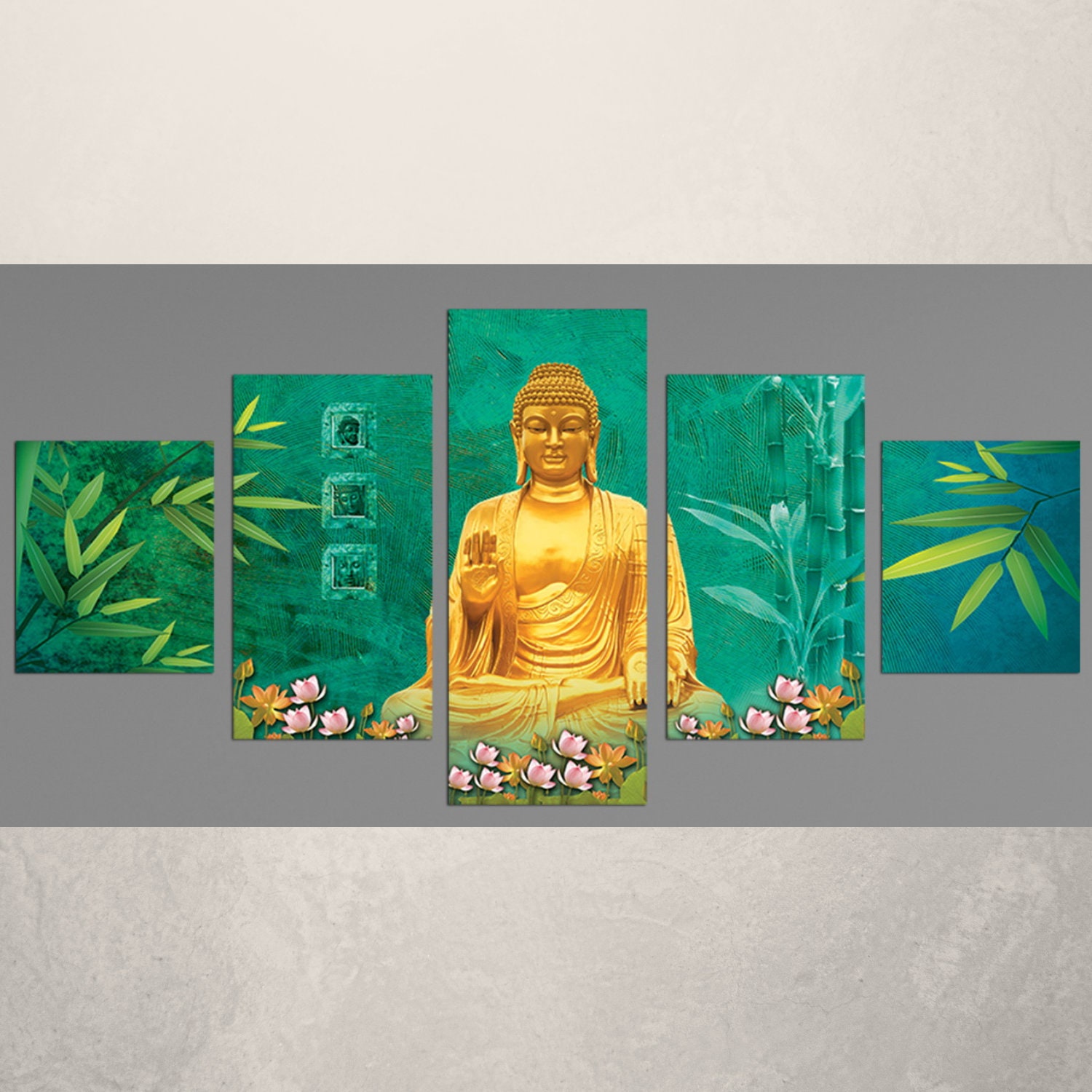 Large Wall Art of Golden Buddha on Green Background Spiritual Etsy UK