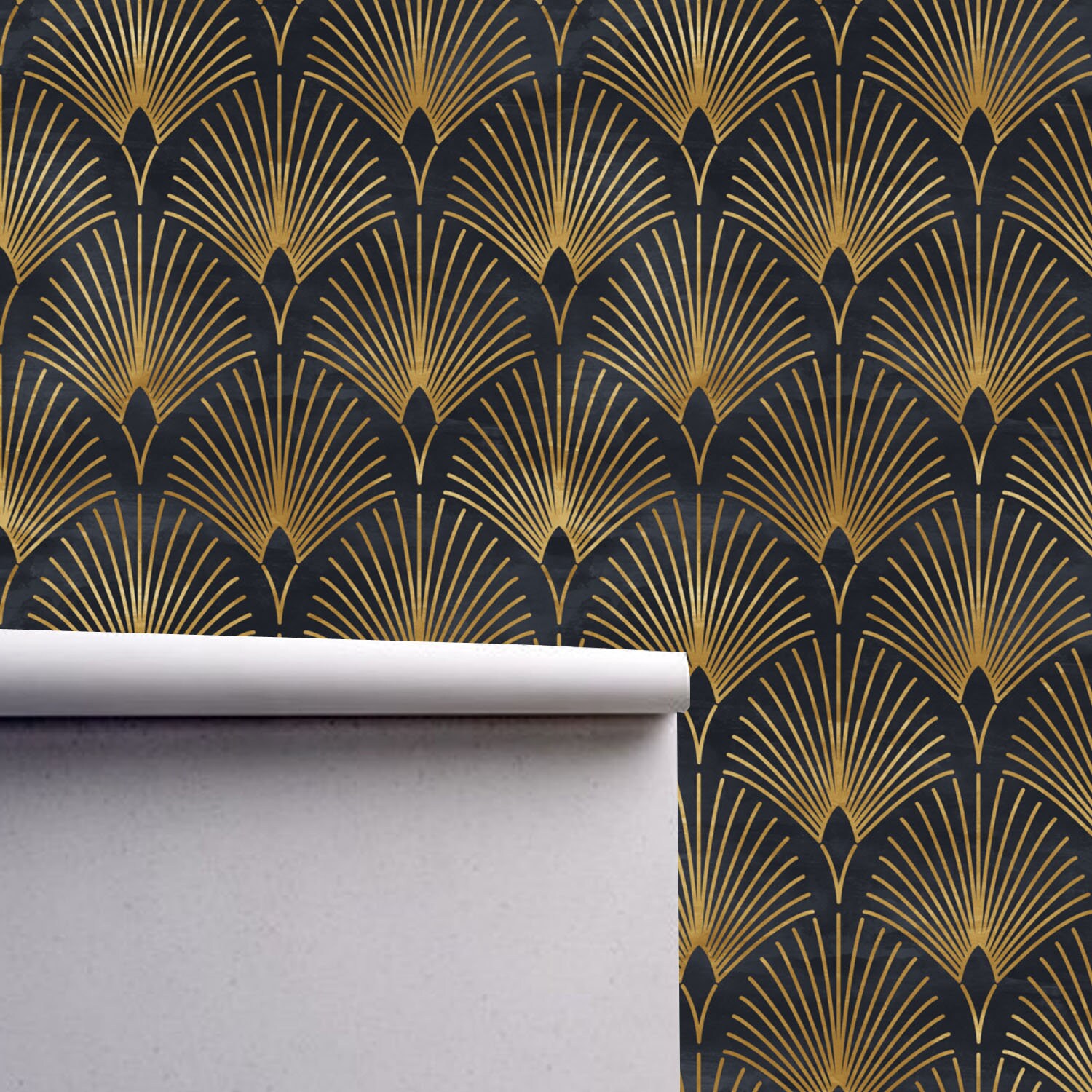 Geometric Art Dark Grey Gold Wallpaper Monochrome Embossed Etsy