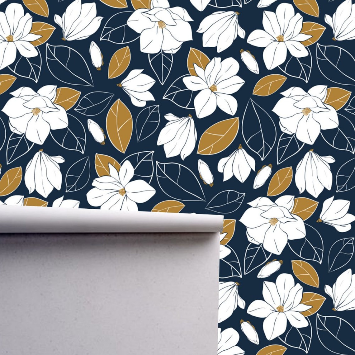 Navy Blue and White Floral Wallpaper Traditional Non-pasted - Etsy Ireland