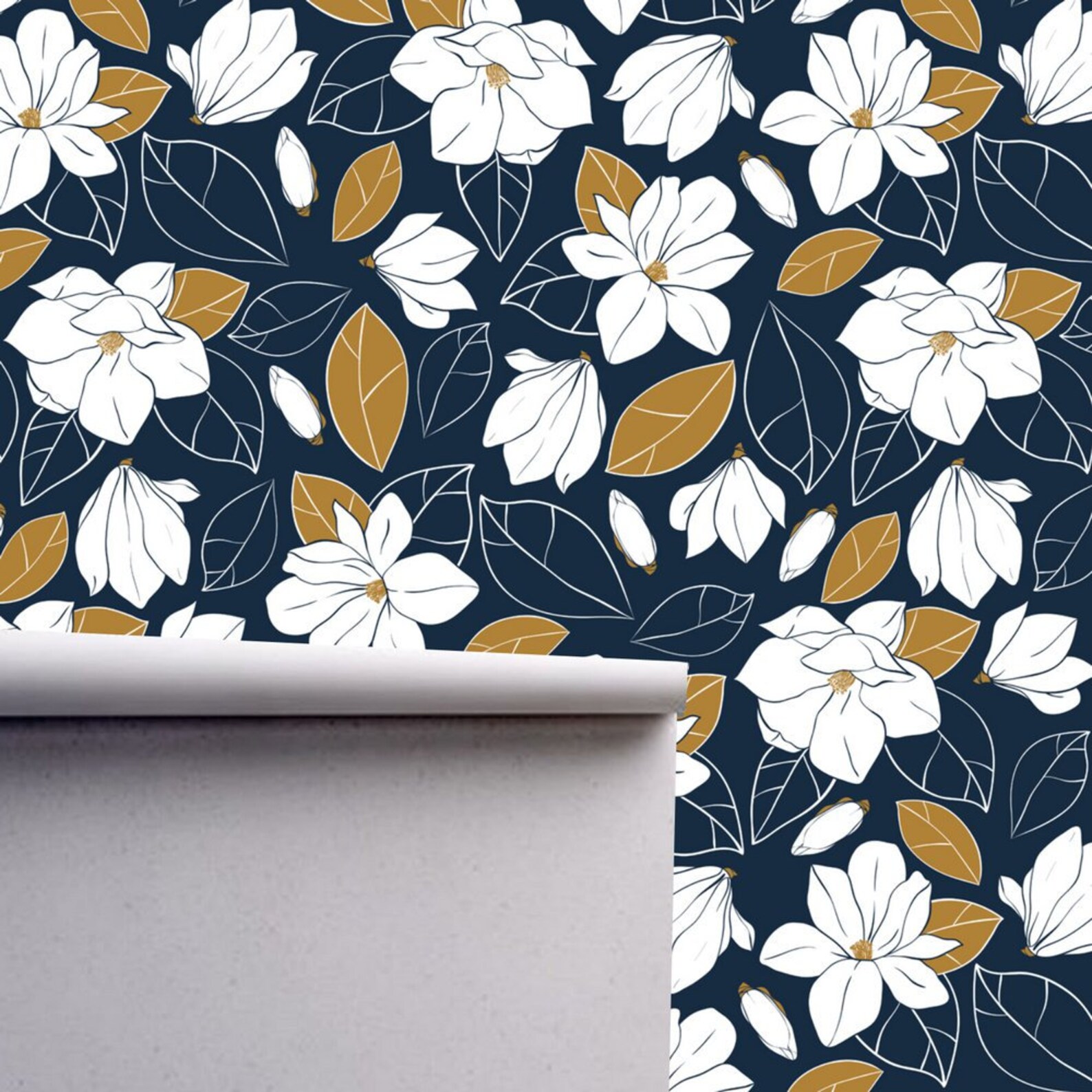Navy Blue and White Floral Wallpaper Traditional Nonpasted Etsy