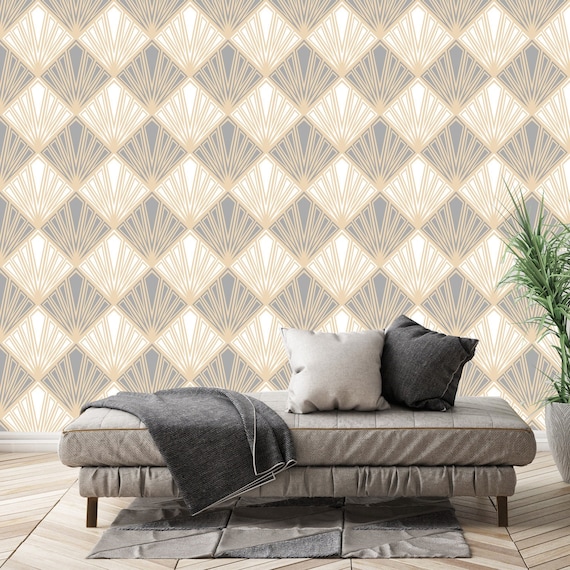 Art Deco Geometric Wallpaper in Gray and Rose Gold Peel and Etsy