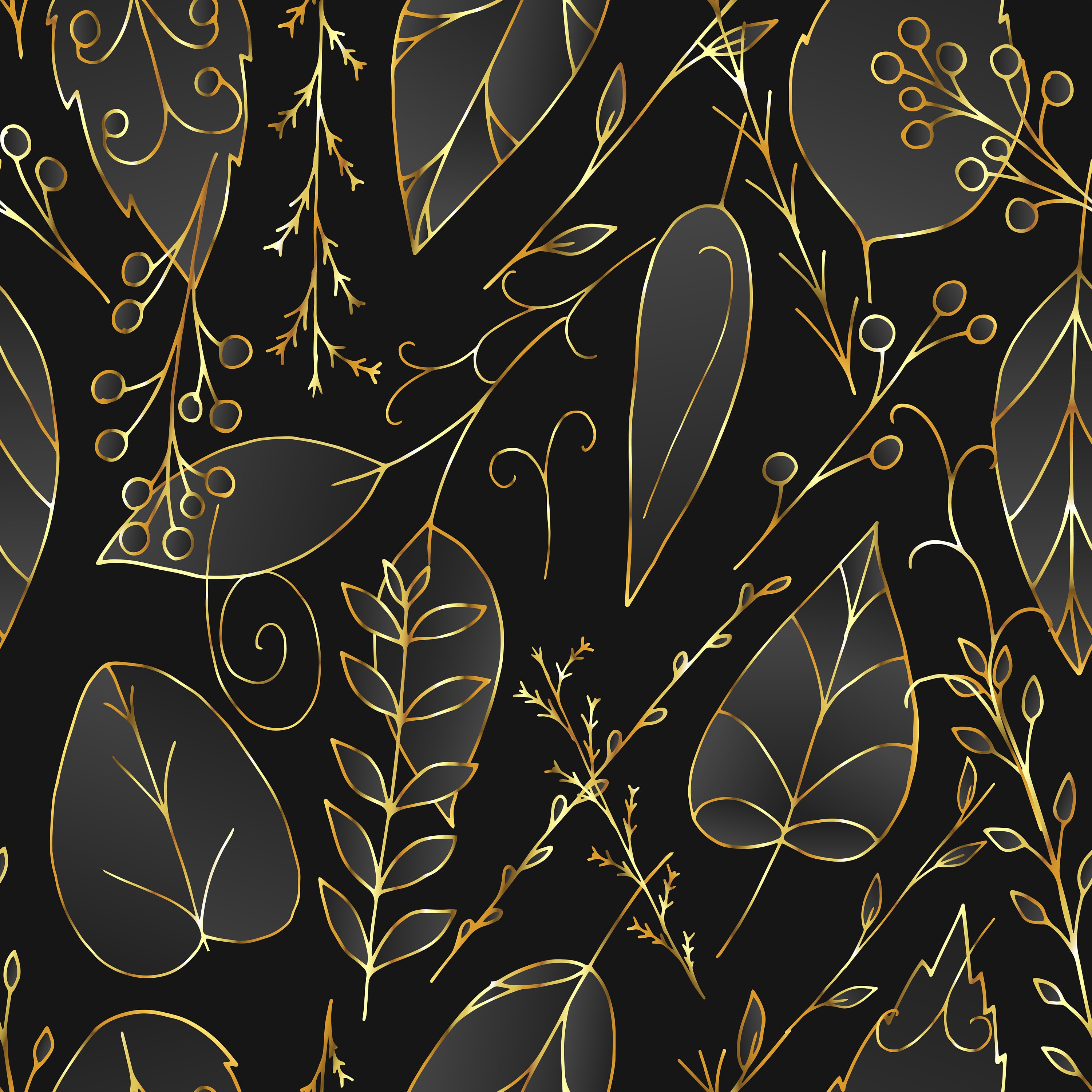 Gray Black Gold Leaf Abstract Wallpaper Traditional Non woven | Etsy