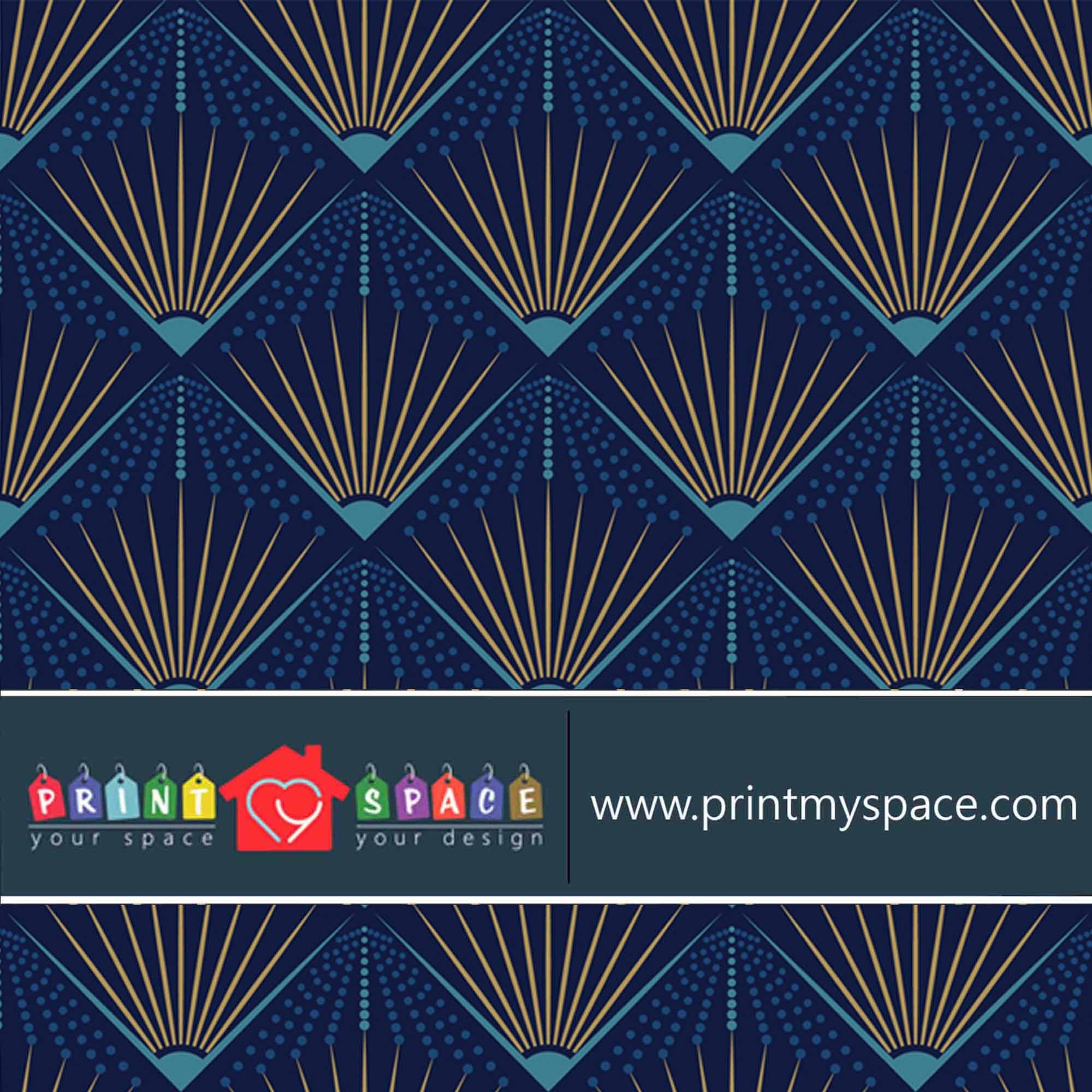 Art Deco Geometric Wallpaper in Blue & Beige Removable Peel Etsy