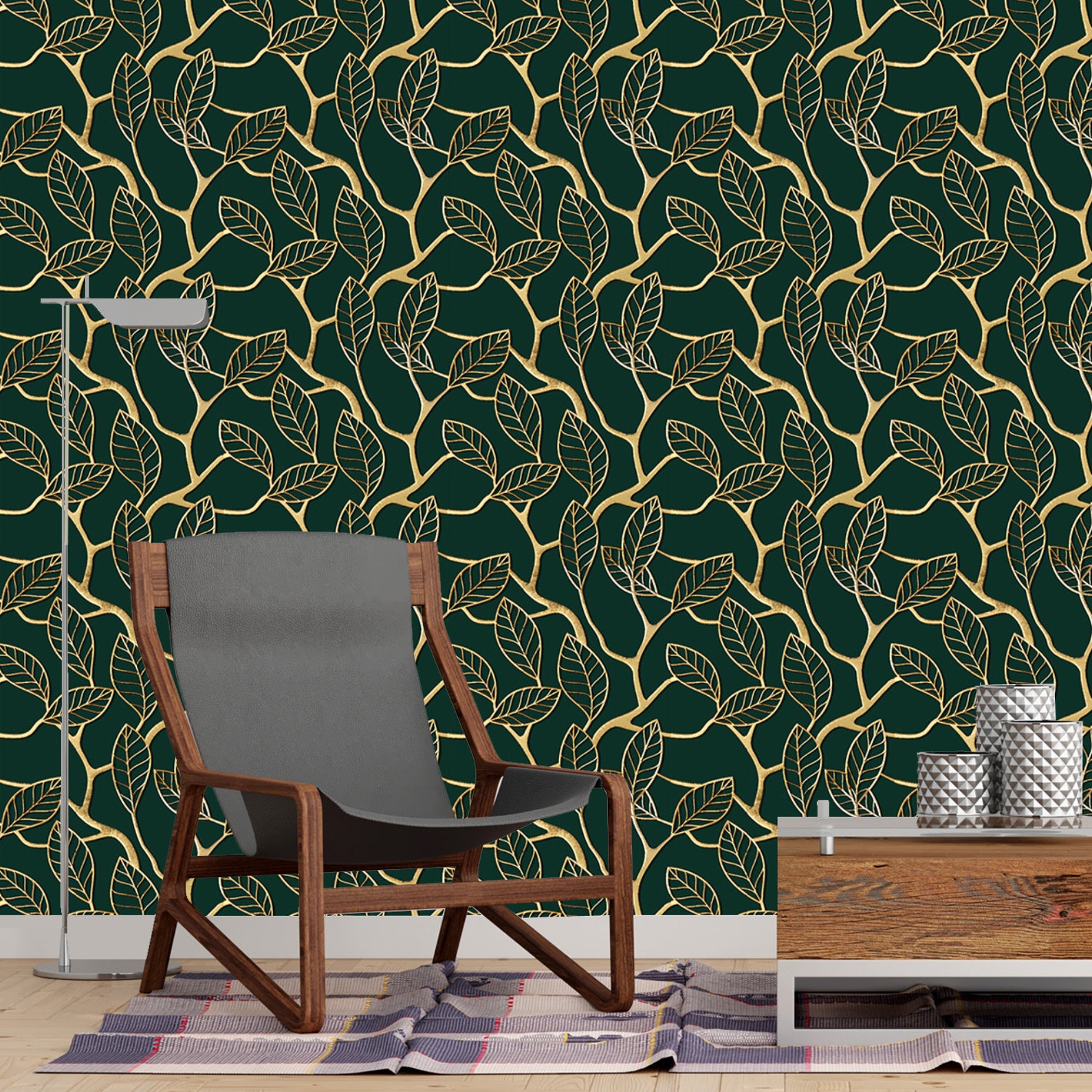 Printmyspace Vintage Gold and Green Lattice Wallpaper Self Etsy