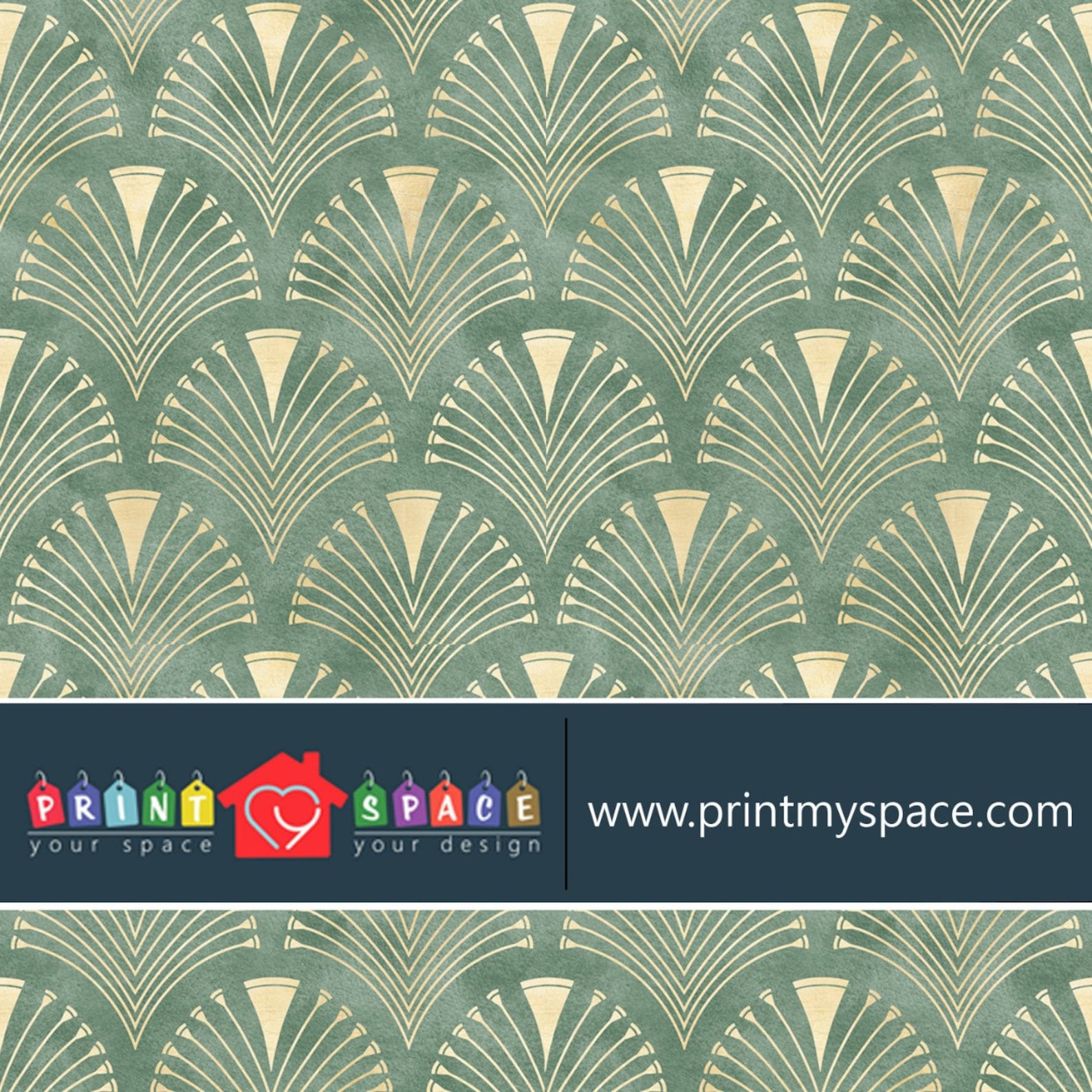 Art Deco Geometric Wallpaper in Green and Beige Removable Etsy