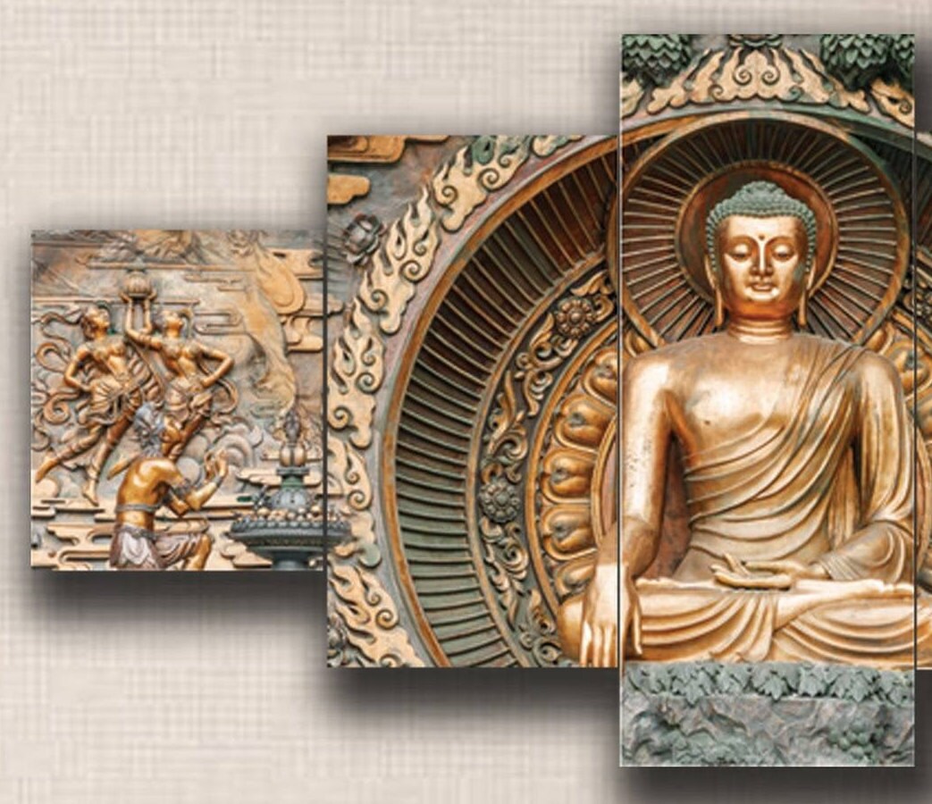 Bronze Buddha Large Wall Art 5 Piece Canvas Buddha Wall Etsy
