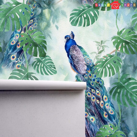 Nature Chinoiserie Peacock Bird Wallpaper Removable Textured - Etsy Nature Chinoiserie Peacock Bird Wallpaper Removable Textured - Etsy
