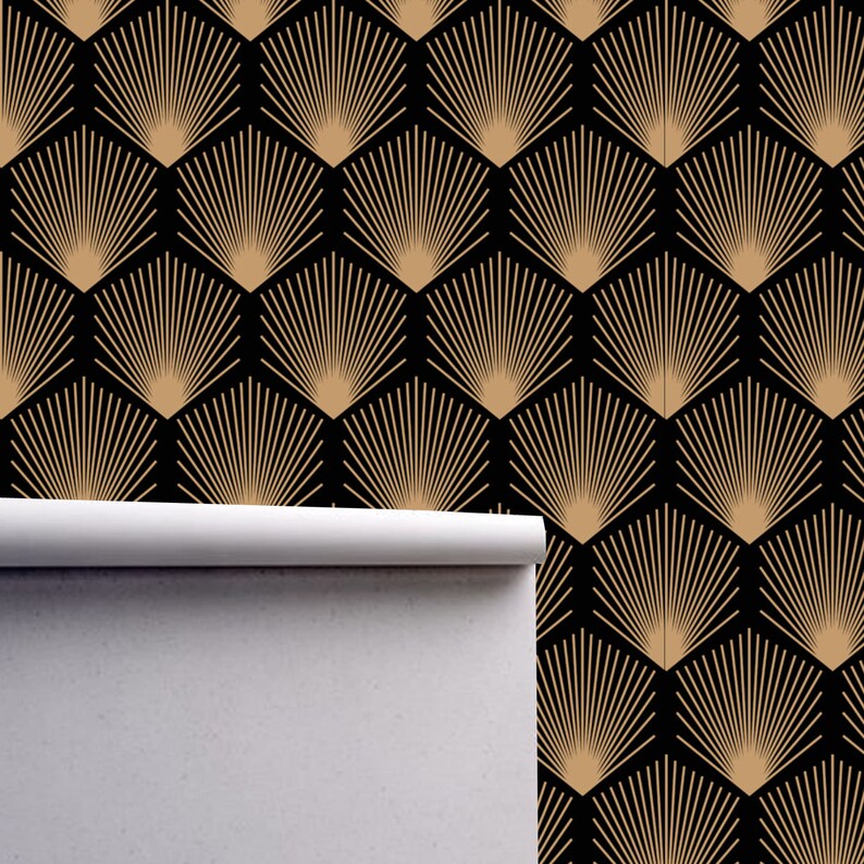 Vintage Black Gold Art Deco Wallpaper Monochrome Embossed Etsy