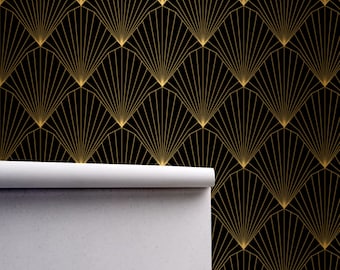 Wasserette Geweldig grote Oceaan Geometrisch Art Deco Zwart Goud Behang Monochroom Reliëf - Etsy België