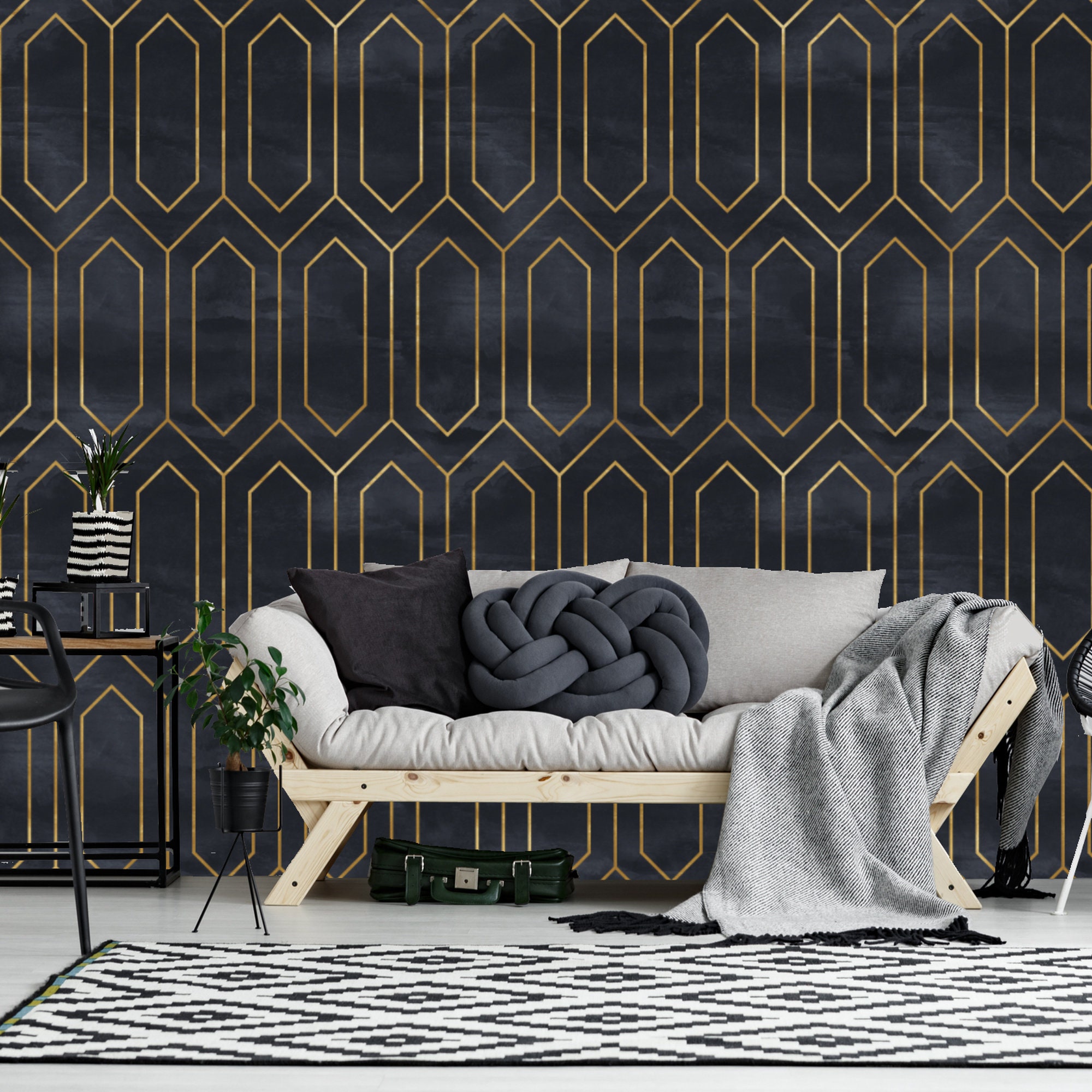 Black Gold Wallpaper Mural Watercolor Non Metallic Peel and Stick Removable Self Adhesive Wall Paper Traditional Wallpaper Non woven