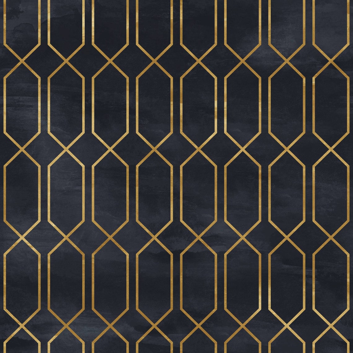 Art Deco Geometric Black & Gold Wallpaper