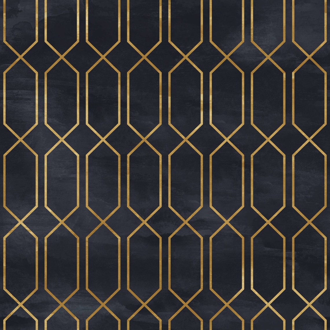 Art Deco Geometric Black & Gold Wallpaper Removable Peel and Etsy