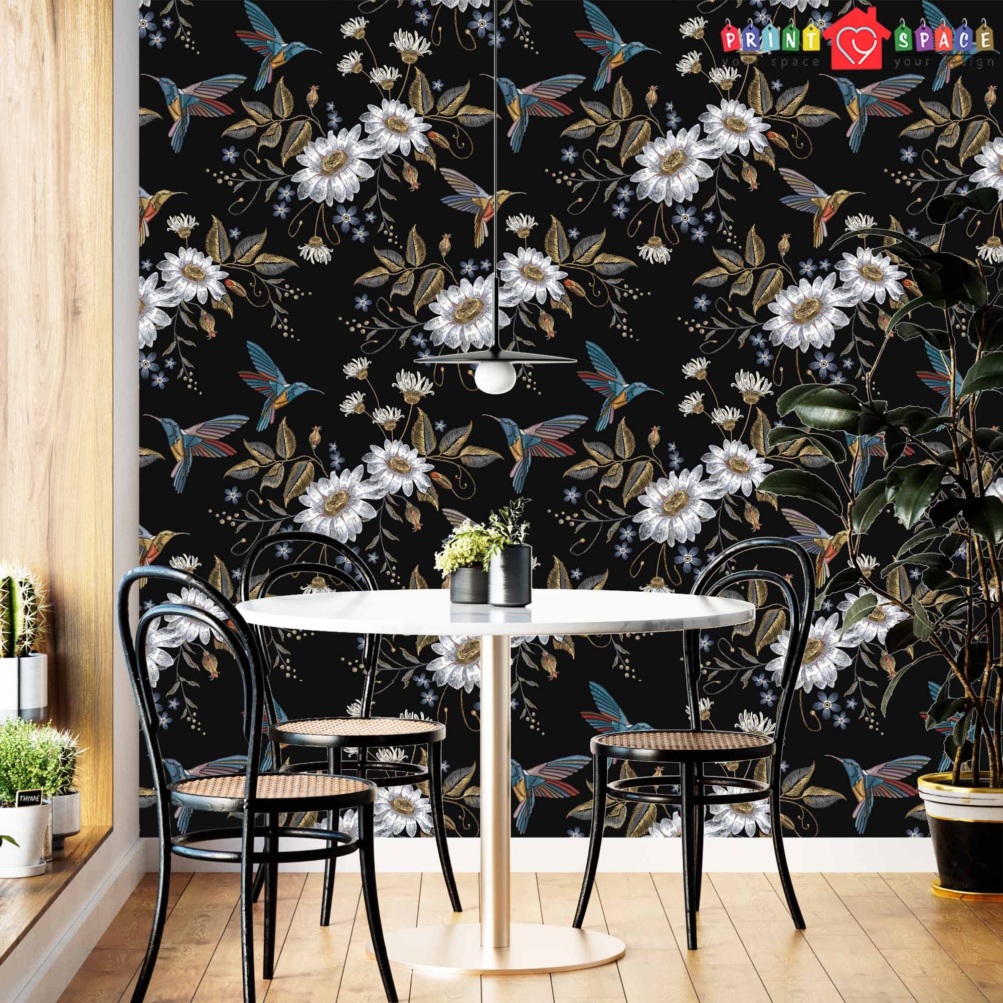 Black and White Wallpaper Bird Wallpaper Chinoiserie Wall Etsy