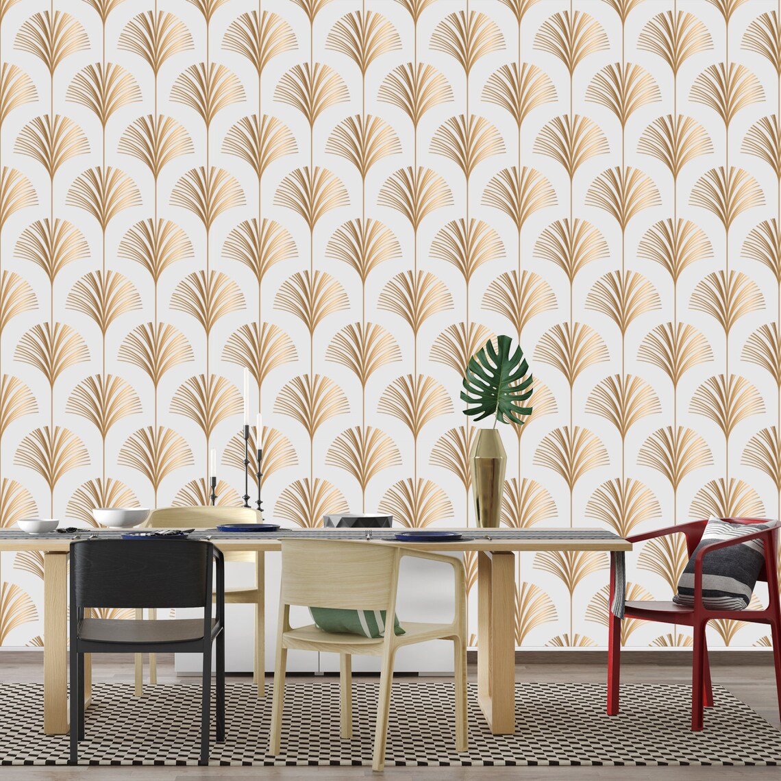 Geometric Art Deco White Gold Wallpaper Monochrome Embossed Etsy