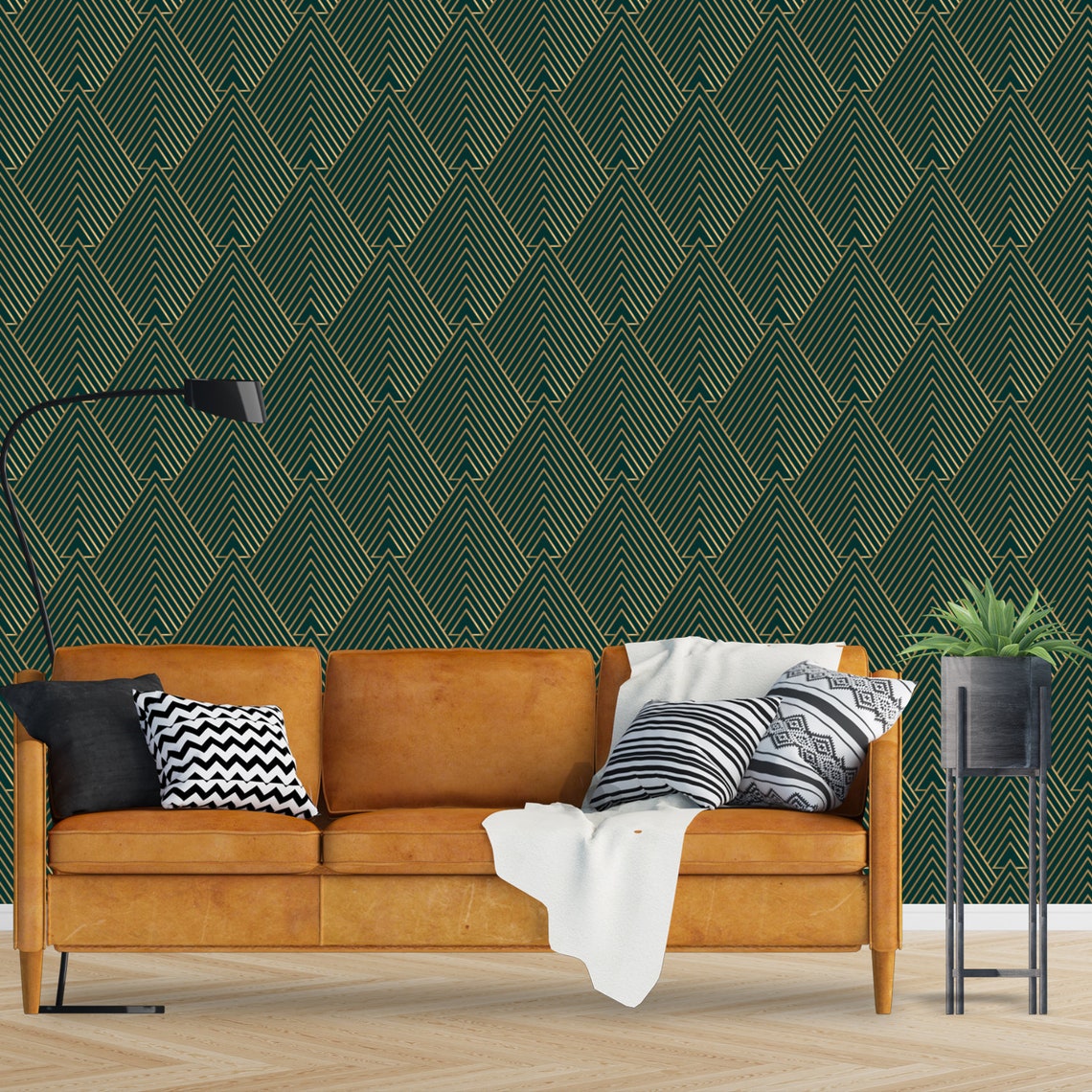 Green Gold Art Deco Geometric Wallpaper Traditional Non woven | Etsy